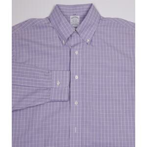 Brooks Brothers Purple Plaid Classic Fit Non-Iron Dress Shirt 16-33